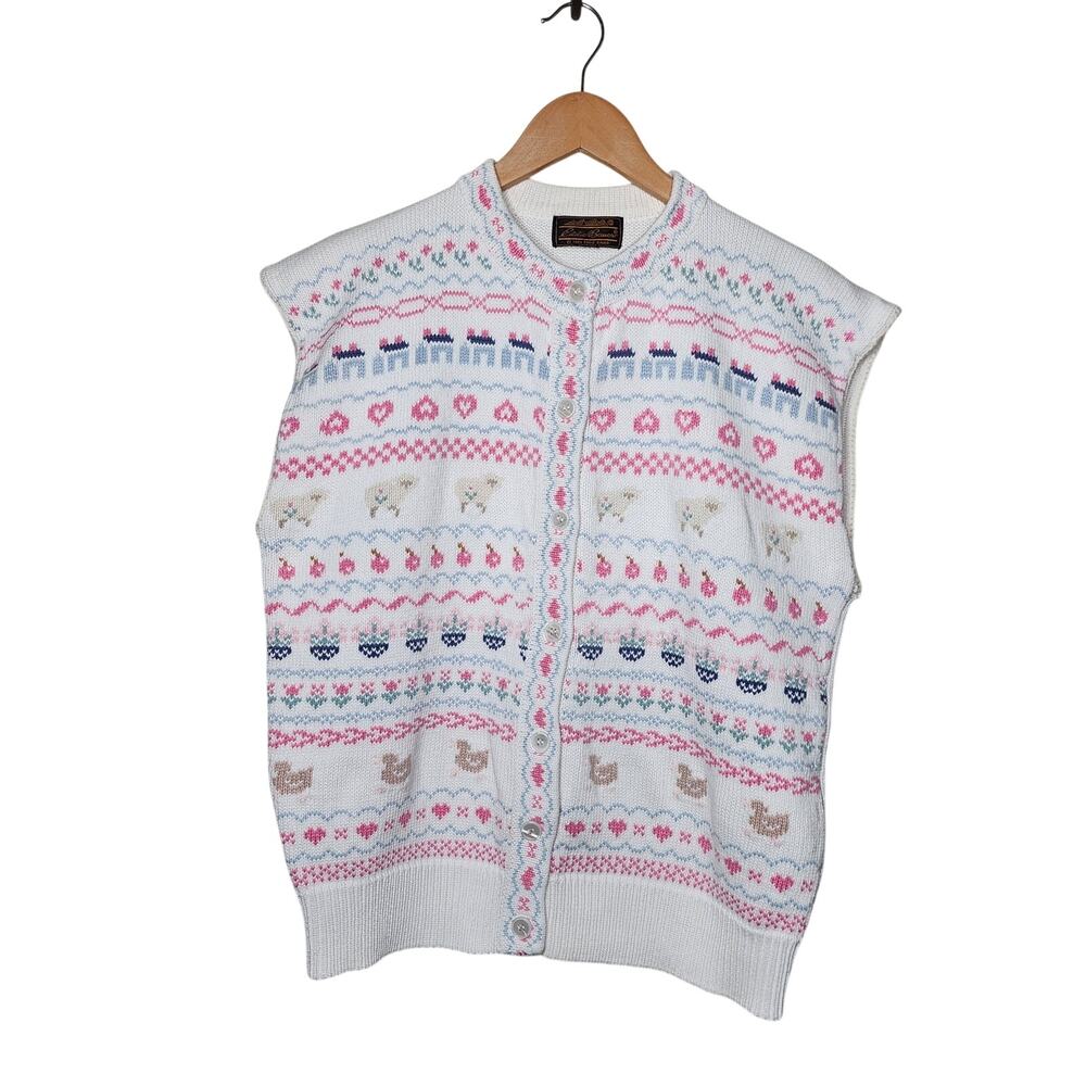 Vintage 80's Eddie Bauer Sheep Sweater Vest Women's Size Large